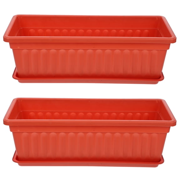 BESTYASH 2Pcs Dark Red Plastic Planter Boxes for Balcony and Garden Use Resistant to Sun Damage