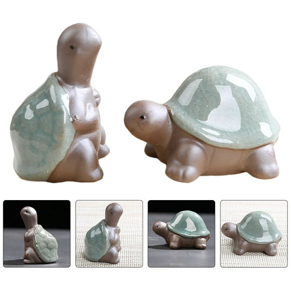BESTYASH 2Pcs Decorative Ceramic Tea Pet Tortoise Grey Ornaments