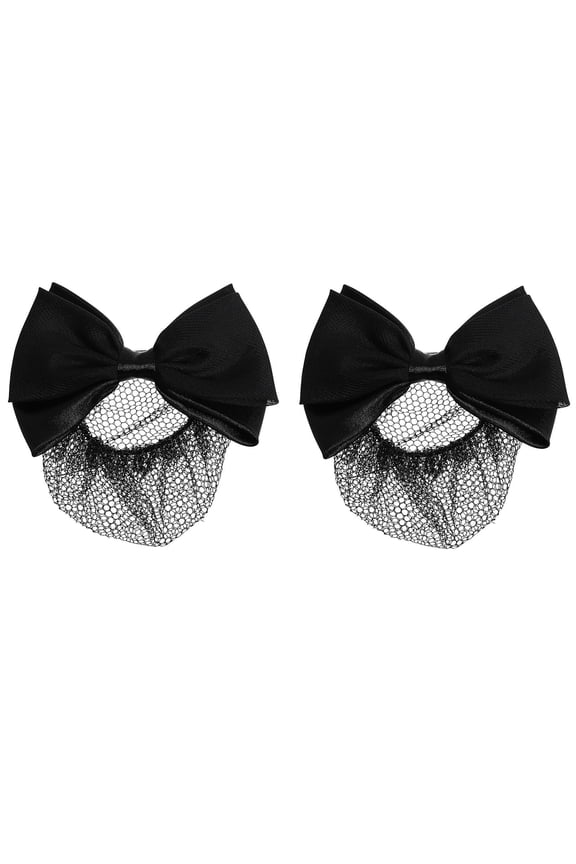 2Pcs Black Hair Nets for Buns with Decorative Bow Suitable for Daily Use