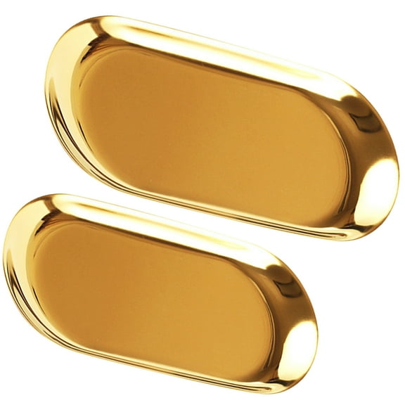 BESTYASH 2Pcs Decorative Trays Stainless Steel Oval Fruit Tray Decoration