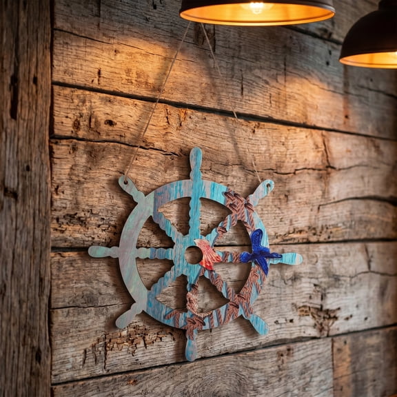 BESTYASH 2Pcs Wooden Nautical Ship Wheel Cutouts for Crafts with Multi Color Handcarved Details