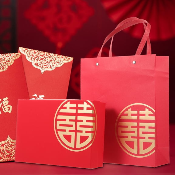 BESTYASH Set of 2 Red Party Storage Boxes with Elegant Chinese Wedding Style Design for and Keepsake Organization