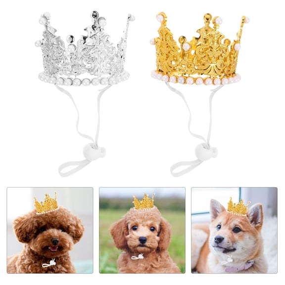 BESTYASH 2Pcs Pet Birthday Crowns Hairbands Party Hats for Small Dogs and Cats Glitter Design Accessories