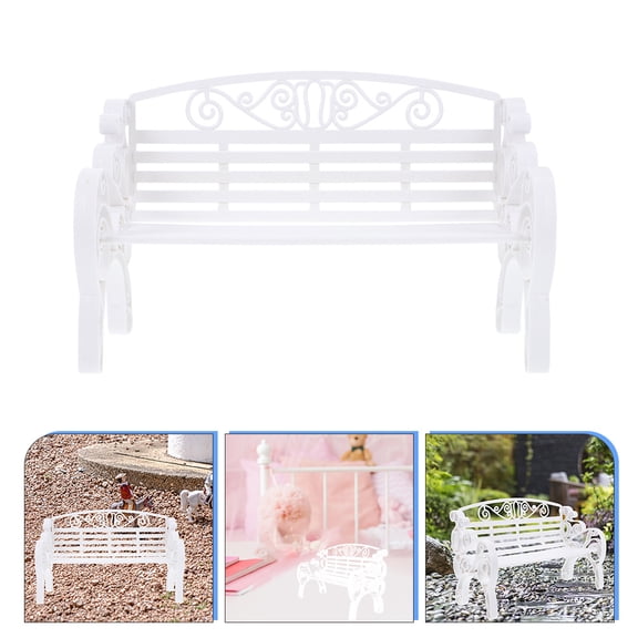 BESTYASH 2Pcs Dollhouse Small Bench Model Plastic White Furniture for Dollhouse for Collectors