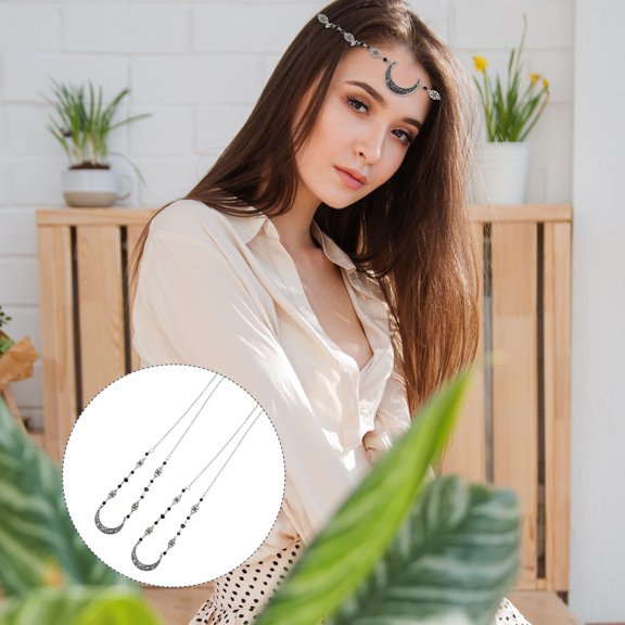 BESTYASH 2Pcs Elegant Silver Hair Accessories Adjustable Moon Pattern Retro Headdress
