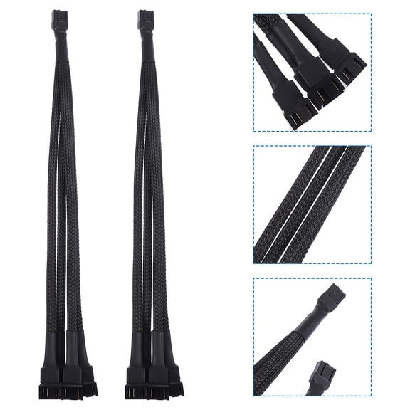 BESTYASH 2Pcs Fan Adapter Cable Black Tin Plated 4 Pin Extension Cord for Atx Computer Case Cooling