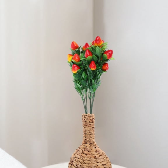 BESTYASH 2Pcs Faux Red Strawberries Artificial Berry Stems for Vase Garden and Craft Use