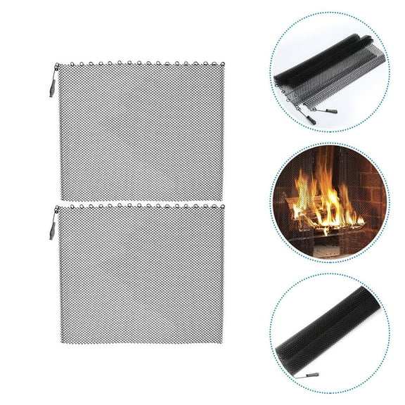 BESTYASH 2Pcs Fireplace Screen Panels Grey Metal Mesh Curtain with Handles for Hearth Safety