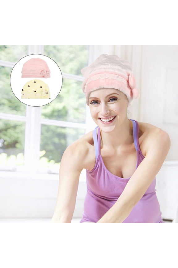 2Pcs Sleep Beanie Hat Flannel Wide Brim Hat for Women