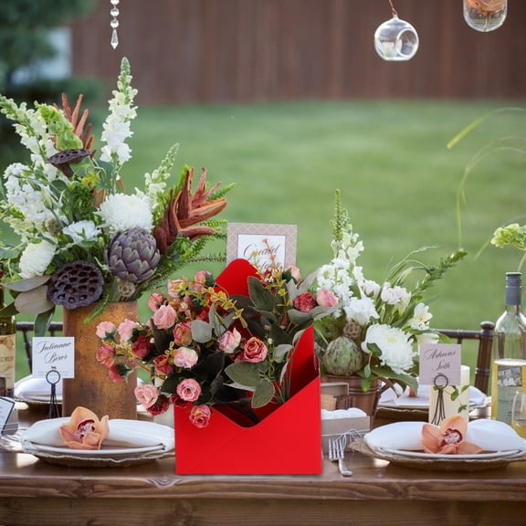 BESTYASH 2Pcs Flower Paperboard Red Elegant Couples Party