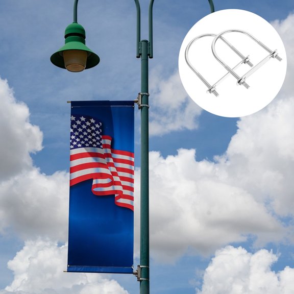 BESTYASH 2Pcs Galvanized Steel U Bolt Brackets for Secure Flagpole Mounting Outdoor Use