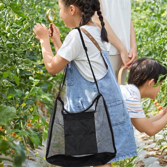 BESTYASH 2Pcs Outdoor Black Fruit Picking Bag with Mesh Fabric for Garden Harvest