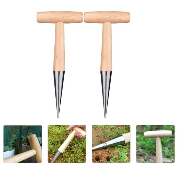 BESTYASH 2Pcs Garden Planting Dibber Wooden Assorted Color For Soil Loosening Gardening