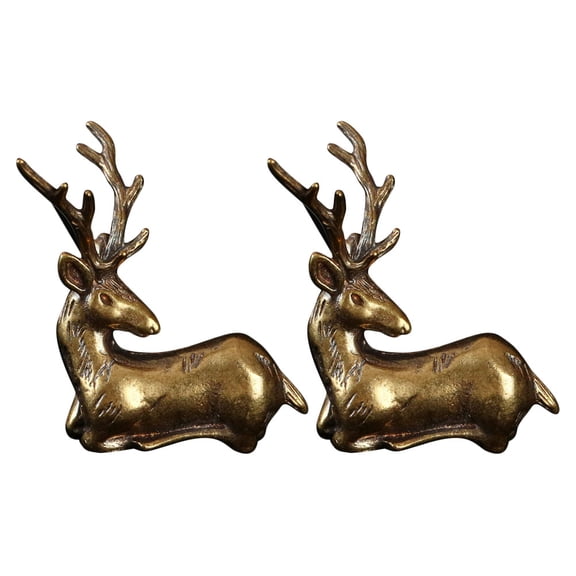 BESTYASH 2Pcs Golden Brass Deer Sculpture Retro Animal Statue Ornament for Car Decor and Bag Embellishment