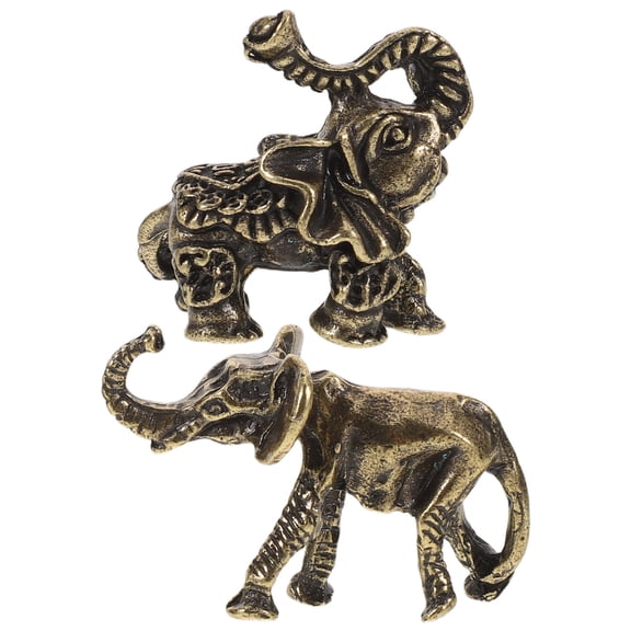 BESTYASH 2Pcs Golden Brass Elephant Figurines Decorative Home Office Desk Ornaments with Wealth Symbol