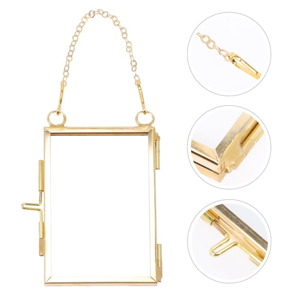 BESTYASH 2Pcs Golden Glass Floating Frame for Wall Hanging Picture Display with Metal Chain