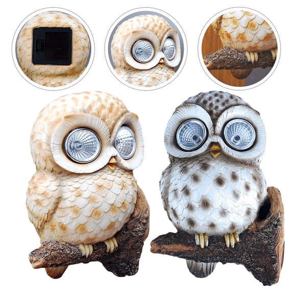 BESTYASH Outdoor Resin Owl Statue Solar Lamp for Garden Adornment Assorted Color 2Pcs