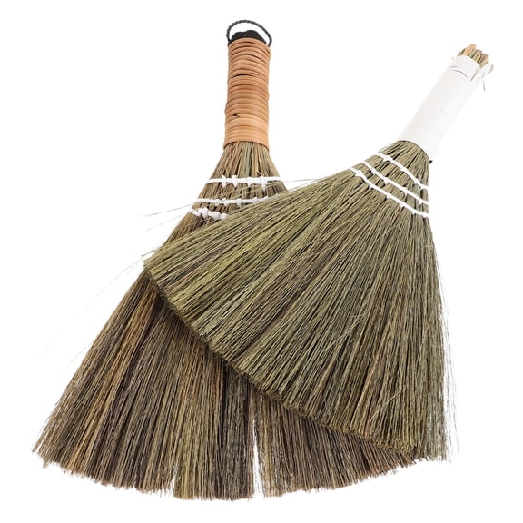 BESTYASH 2-Pack Handmade Coffee Color Straw Brooms, Soft Bristle for Indoor and Outdoor Household Cleaning