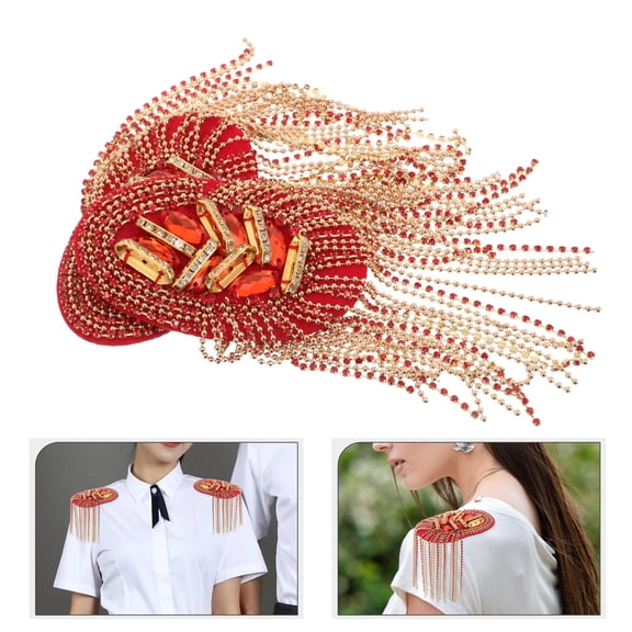 BESTYASH 2Pcs Red Beaded Crystal Shoulder Patches for Jackets and Suits