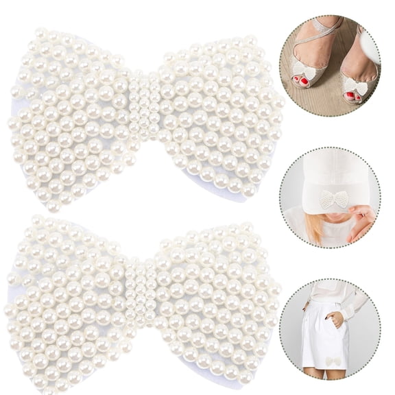 BESTYASH 2Pcs Ivory Bow Applique for Garments Elegant Sew on Clothing Embellishment