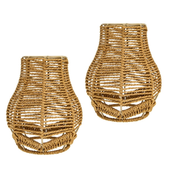 BESTYASH 2Pcs Khaki Paper String Lamp Cover Woven Style Chandelier Shade for Stylish Decor