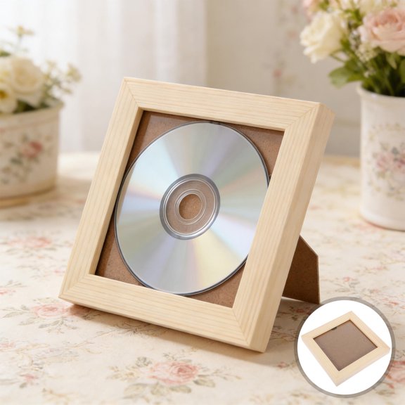 BESTYASH 2Pcs Khaki Wooden Cd Organizer Stand and Rustic Display Frame for Home Wall Decor