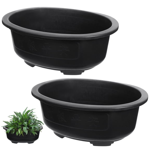 BESTYASH 2Pcs Large Plastic Bonsai Pot Oval with Breathable Drainage for Home and Office Plants