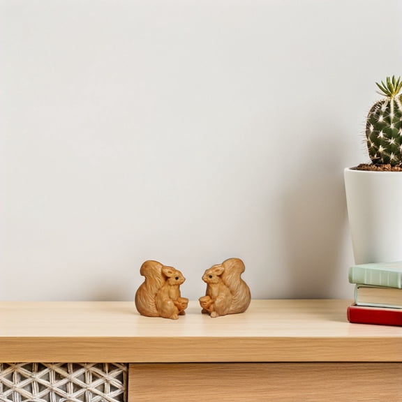 BESTYASH Set of 2 Light Brown Handcrafted Wooden Squirrel Figurines Small Decorative Sculptures for Home