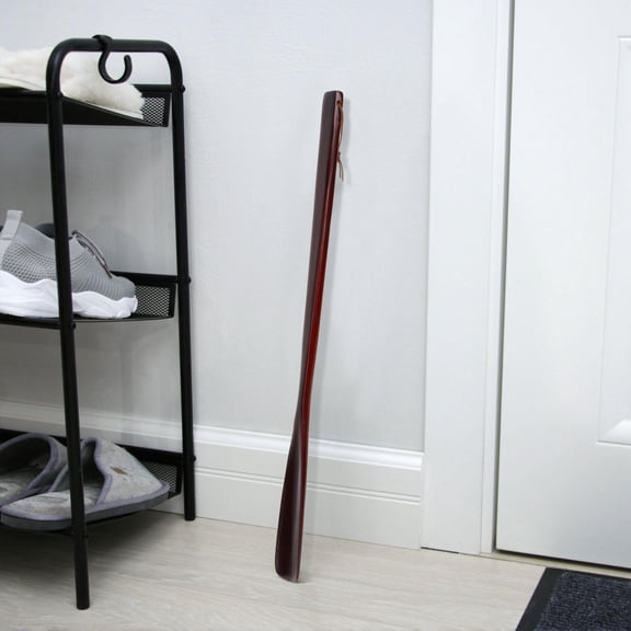 BESTYASH 2Pcs Long Handle Shoehorn Efficient Shoe Lifting Tool Wood Practical Design Brown 20.9*1.7*0.5in