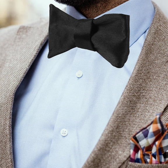 BESTYASH 2Pcs Mens Bowtie Black Polyester Formal Neck Tie Adjustable for Wedding Or Tuxedo