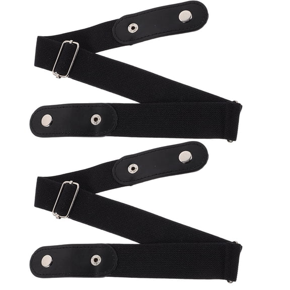 BESTYASH 2Pcs Men's Belts Stretch Black PU Waist Tightener for Pants Size Adjustable Minimalist Design