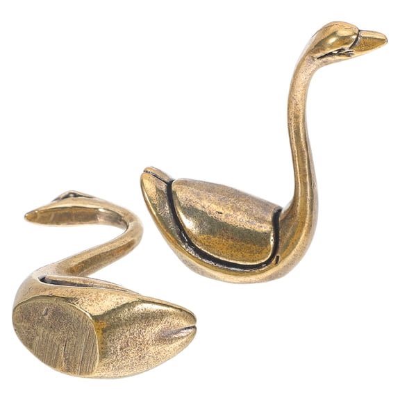 BESTYASH Set of 2 Minimalist Brass Swan Figurines in Coffee Color, Elegant Decorative Bird Sculptures for Home and Office