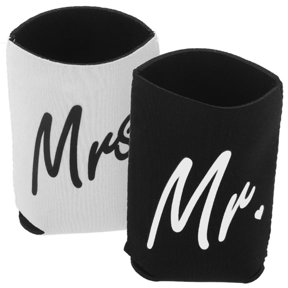 BESTYASH 2Pcs Mrs Mr Can Cooler Beverage Sleeves Wedding Party Drink Can Holders Reusable Covers