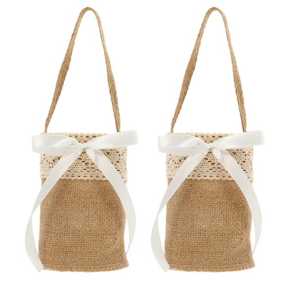 BESTYASH 2Pcs Natural Burlap Wedding Storage Basket for Banquet Candy and Decorative Flower Container