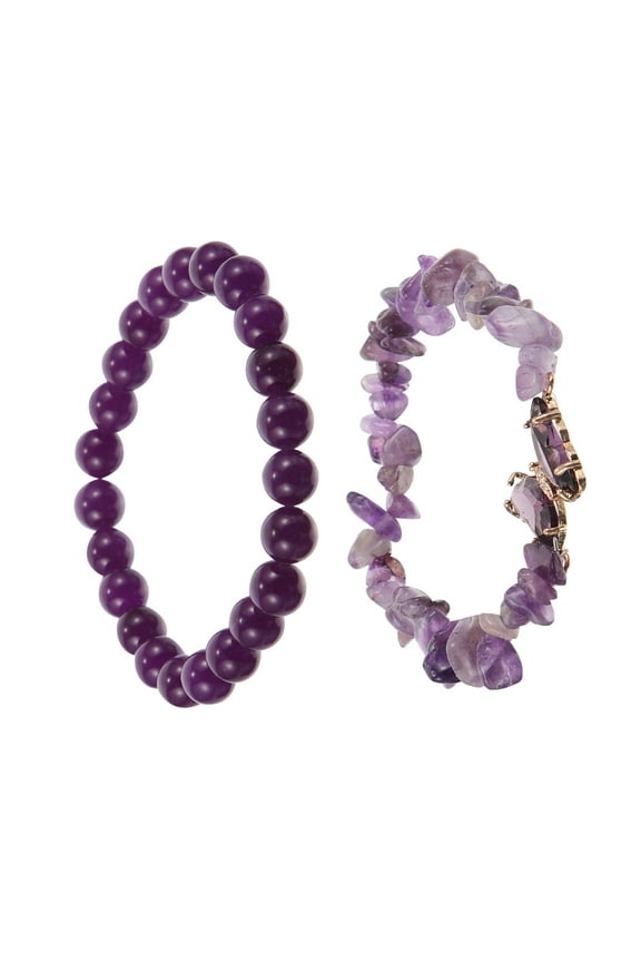 2Pcs Purple Bead Bracelet Natural Stone Butterfly Jewelry for Women Weddings
