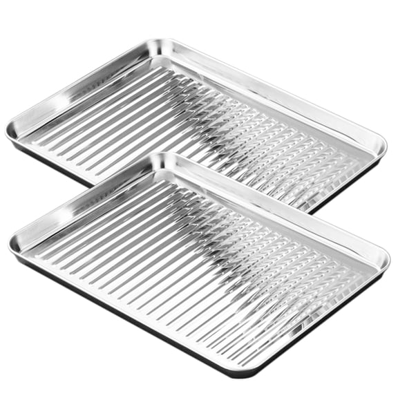 BESTYASH 2Pcs Nonstick Stainless Steel Sheet Cake Pan Set for Home Baking Easy to Clean Plated Silver