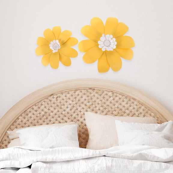 BESTYASH 2Pcs Paper Floral Wall Decor Yellow Daisy Flowers for Creative Home Decoration and Crafts