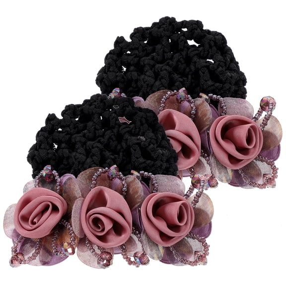 BESTYASH 2Pcs Pink Hair Bun Covers with Flower Decoration Secure Hair Nets for Professional Use