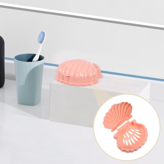 BESTYASH 2Pcs Pink Plastic Soap Containers Sea Shell Shape Soap Holders with Draining Design