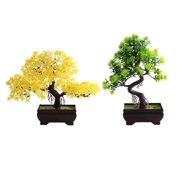 BESTYASH 2Pcs Plastic Potted Plant Simulation Bonsai Assorted Color for School Resort Decoration