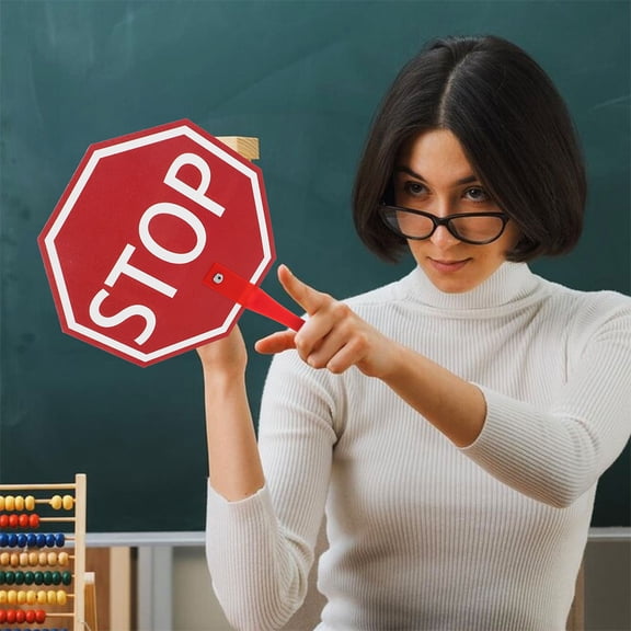 BESTYASH 2Pcs Plastic Stop Sign with Handle Red Handheld Tool for Teacher Classroom Engagement