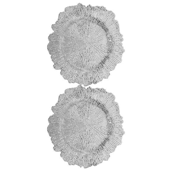 BESTYASH 2Pcs Plated Silver Plastic Table Chargers with Irregular Contours for Elegant Wedding Receptions