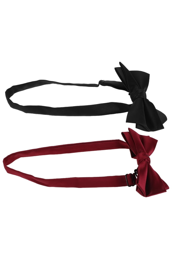 2Pcs Pre-Tied Mens Bow Tie Set Adjustable Solid Color Polyester for Professional and Wedding Occasions