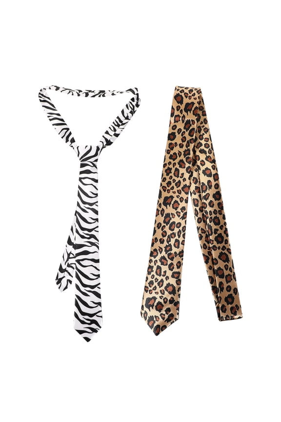 2PCS Patterned Tie Leopard Print Necktie Satin Assorted Color Vintage Style Adults