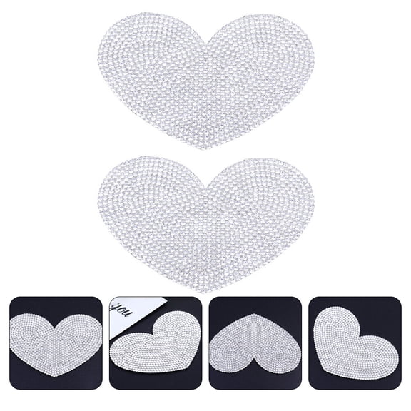 BESTYASH 2Pcs Pretty Rhinestone Heart Shape Stickers White Crystal Self Adhesive for Bags Clothes