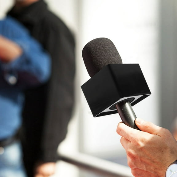 BESTYASH 2Pcs Professional ABS Mic Station Logo Flag for Microphone Use in Studios and Interviews