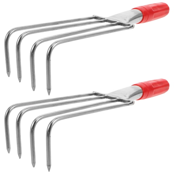 BESTYASH 2Pcs Stainless Steel Handheld Garden Rake with 4 Prongs Durable Beach Clam Digging Tool