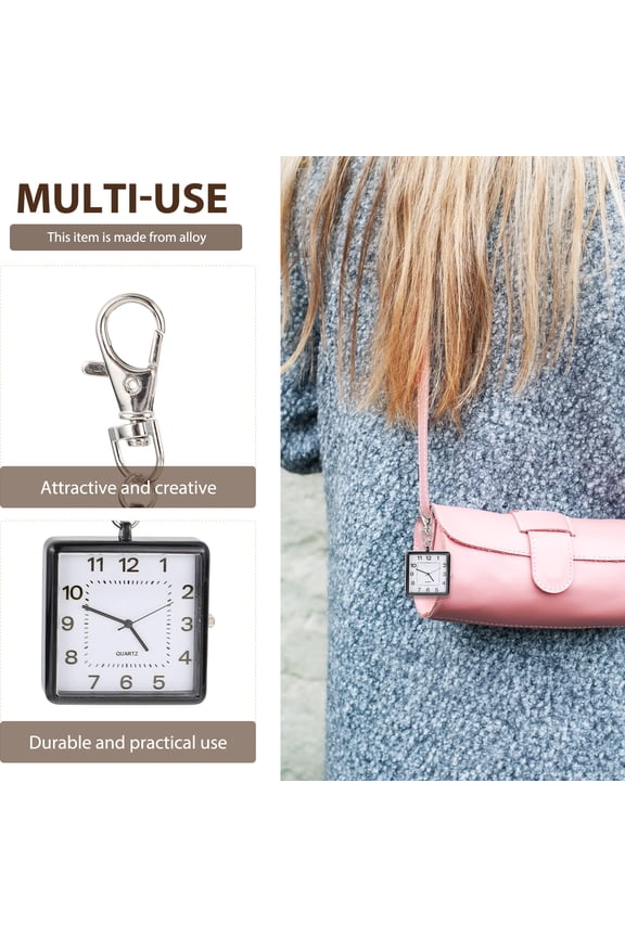 2Pcs Quartz Pocket Watch with Key Buckle Large Dial Black Portable Watch for Students