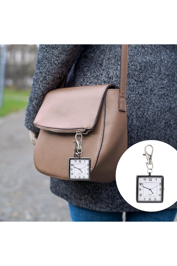 2Pcs Quartz Pocket Watch with Key Buckle Large Dial Black Portable Watch for Students