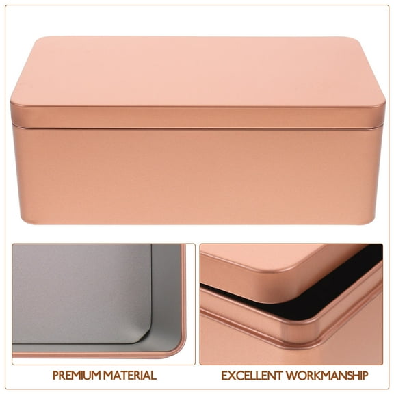 BESTYASH 2Pcs Rectangular Tin Box with Lid for Tea Leaf and Candy Storage Plated Gold Color